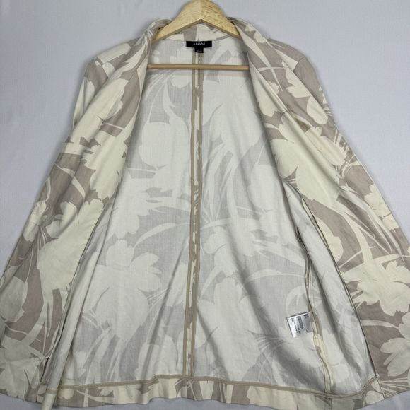 Alfani Floral Linen Cardigan Size Small Long Tan Draped Open Front Ruched Sleeve - Picture 11 of 16